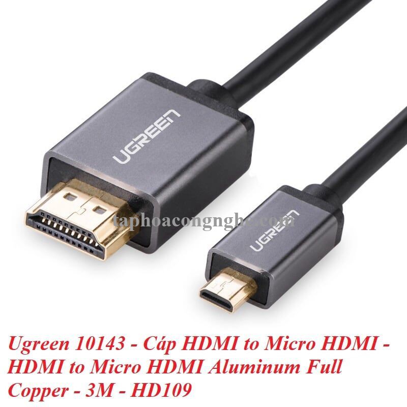 Ugreen 10143 3M màu Đen Cáp chuyển đổi Micro HDMI sang HDMI thuần đồng cao cấp HD109 30010143